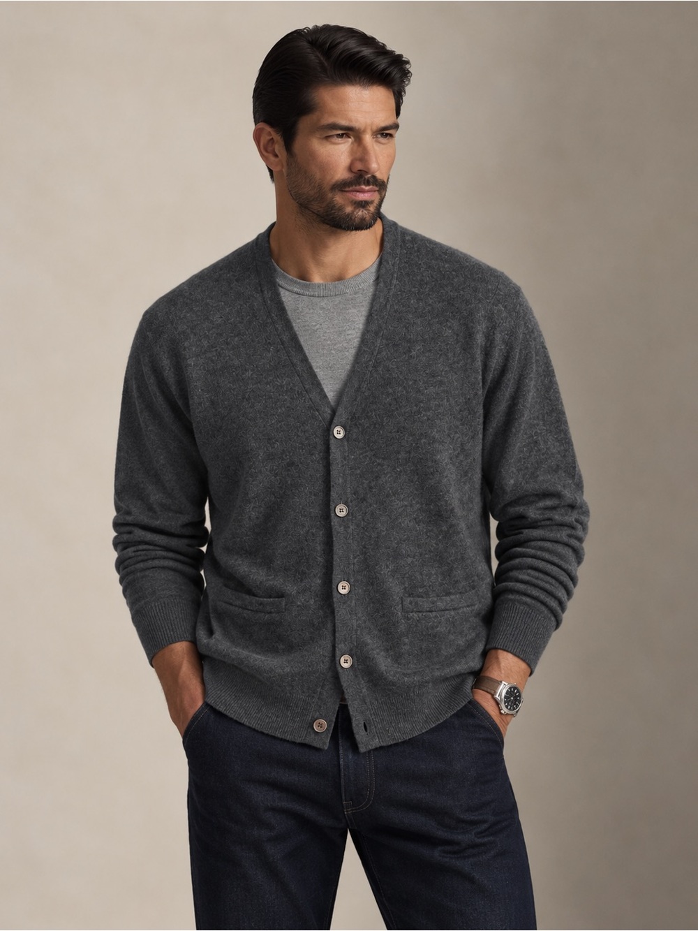 Cashmere Boutique 100% Cashmere Cardigan Sweater Men’s M Gray Button Front